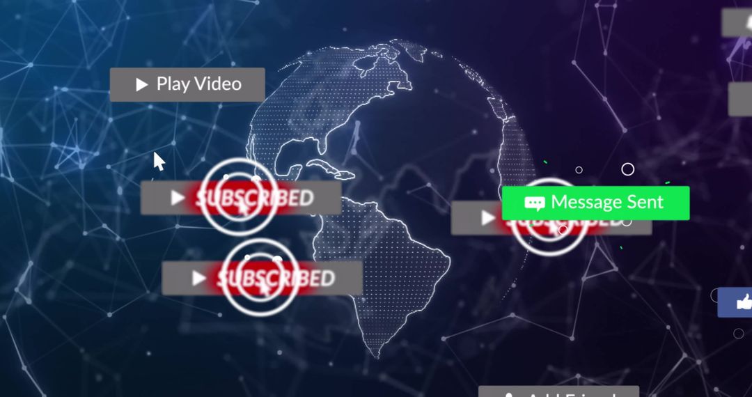 Digital Communication Overlay with Media Icons on Global Network