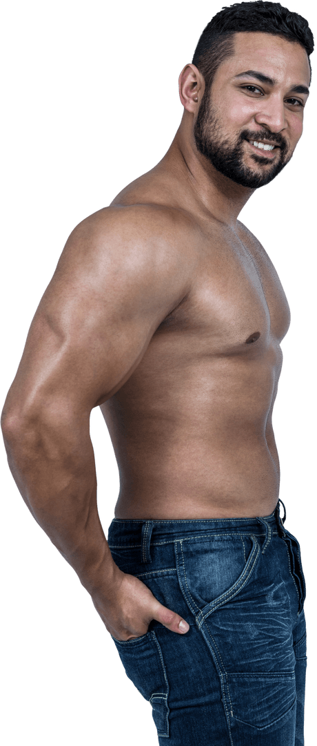 Muscular Man in Jeans Showing Fitness and Confidence