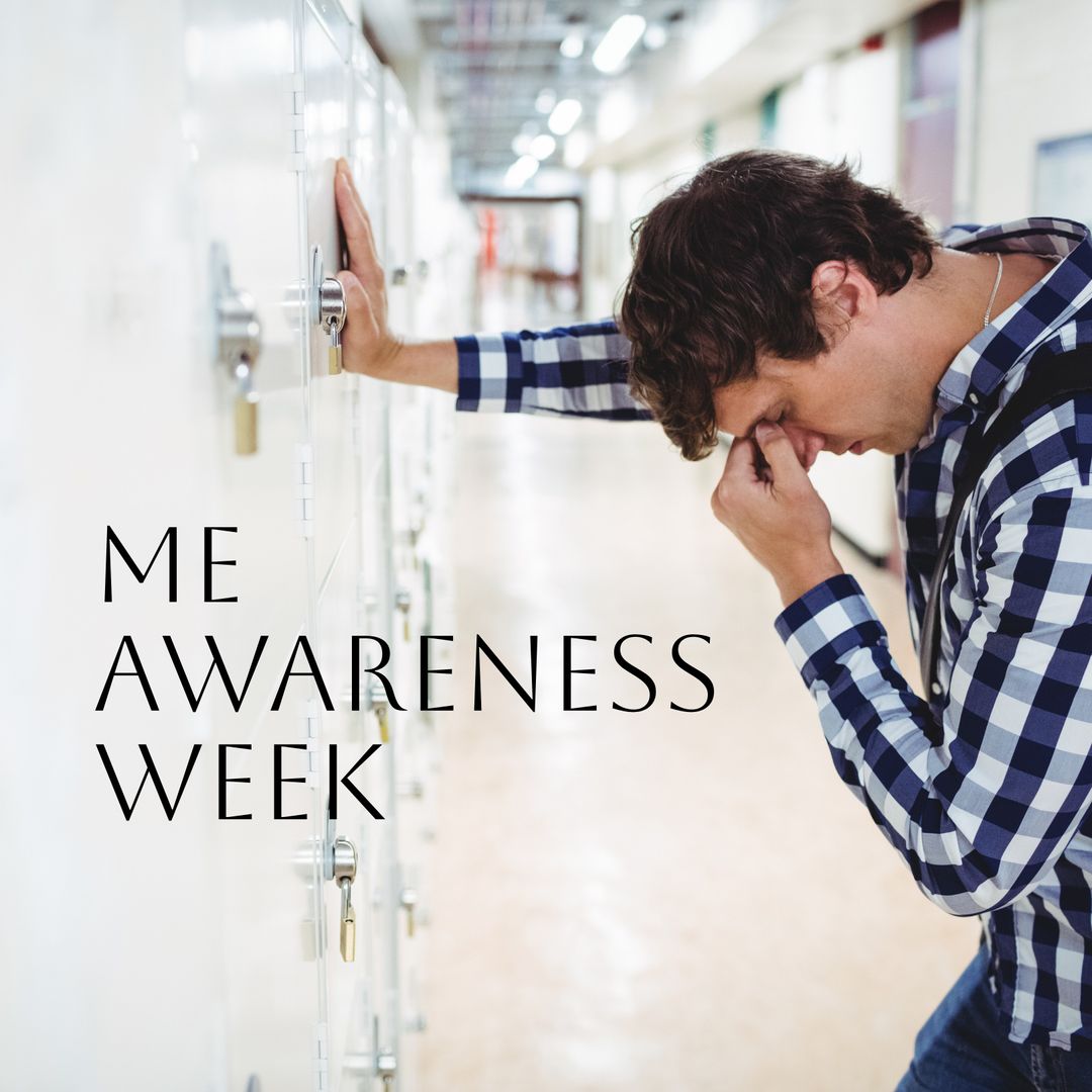 Depressed Man Leaning on Locker During ME Awareness Week