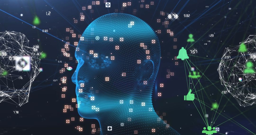Futuristic Digital Human Face with Abstract Data Overlay