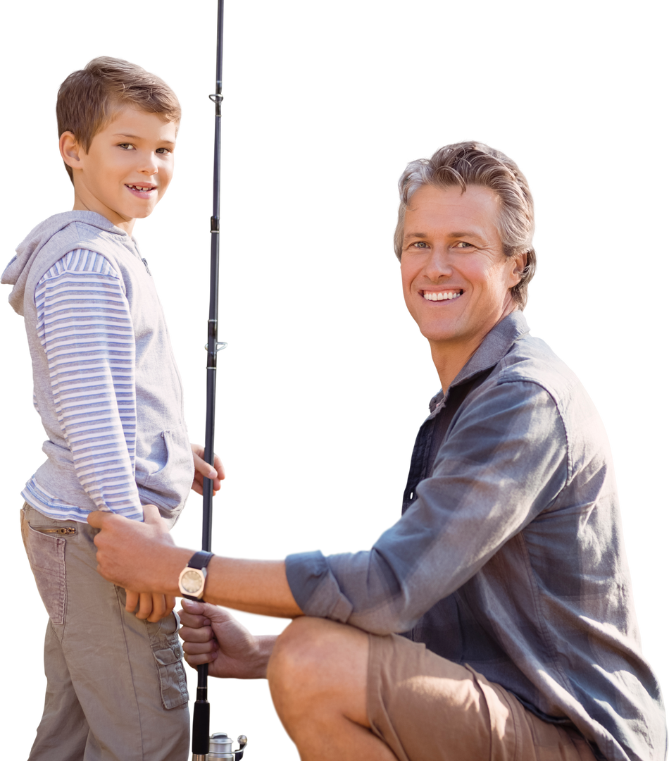 Happy Father Fishing with Young Son in Transparent Background - Download Free Stock Images Pikwizard.com