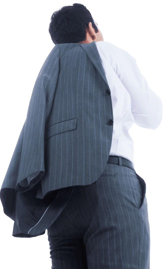 Transparent Businessman Looking Up Positively