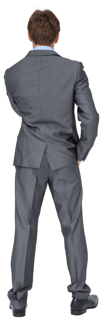 Back View of Businessman in Gray Suit on Transparent Background