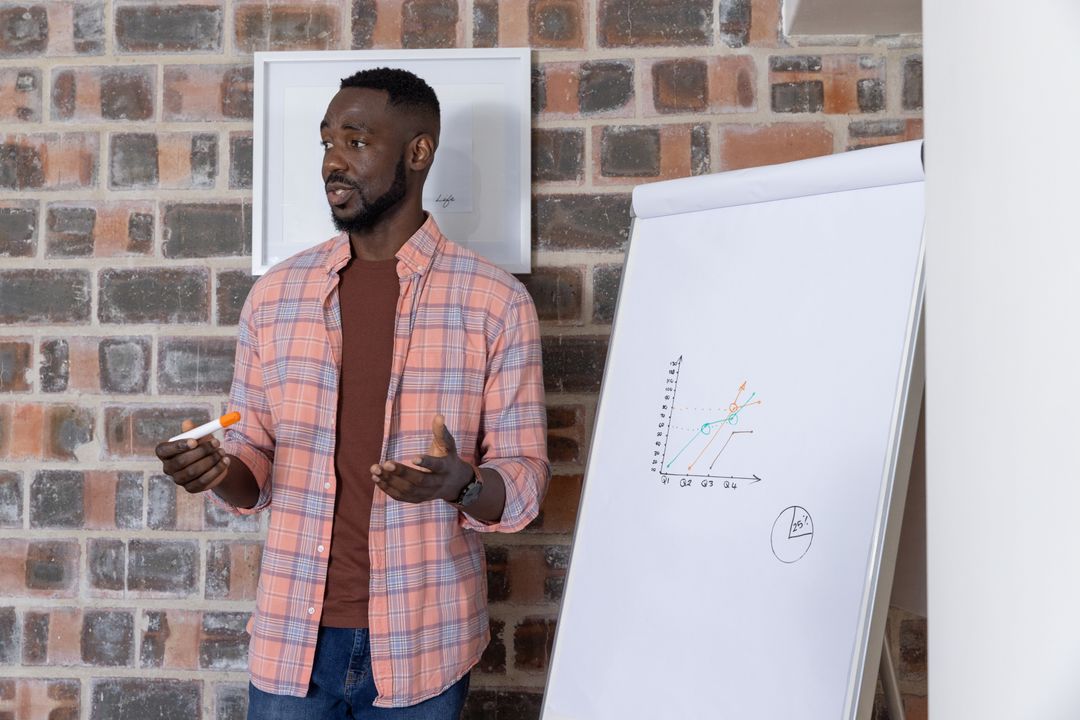 Skilled Professional Delivering Chart Presentation in Modern Office