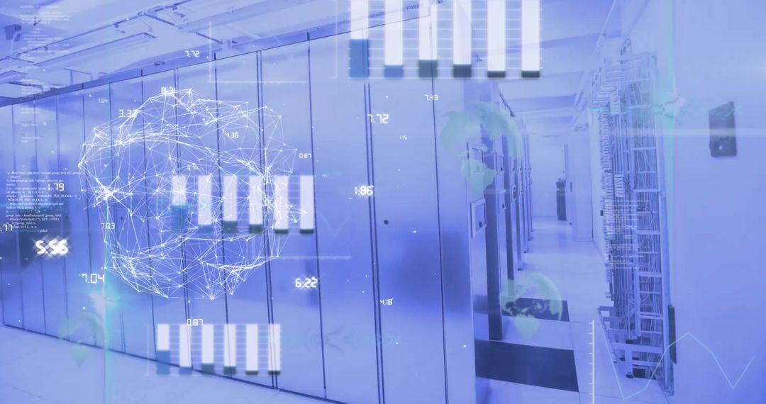 Digital Globe with Data Processing in Modern Server Room