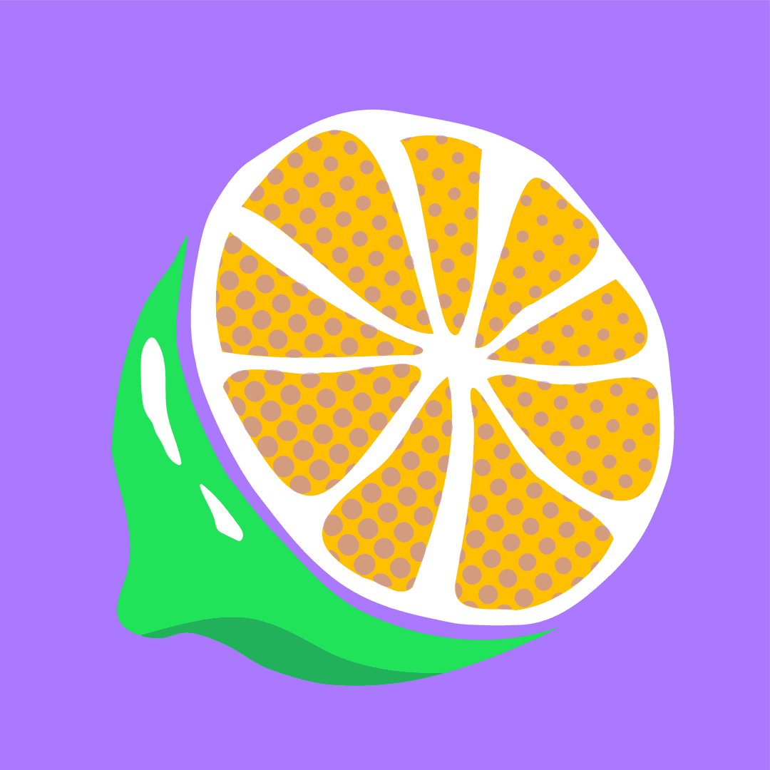 Vibrant Citrus Slice Illustration on Transparent Purple Background