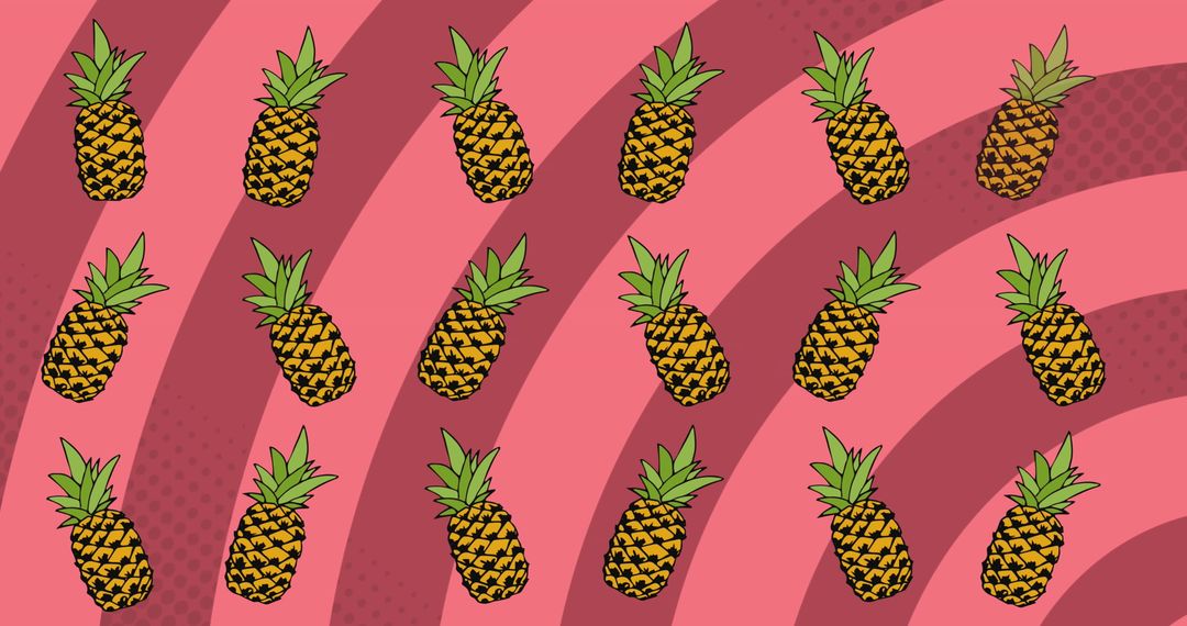 Pop Art Pineapples on Vibrant Pink and Red Striped Background