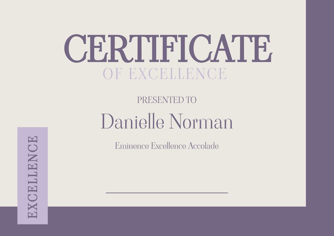 Elegant Certificate of Excellence Layout with Violet Accents - Download Free Stock Templates Pikwizard.com