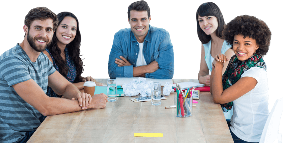 Creative Business Team Collaborating at Transparent Desk Setting