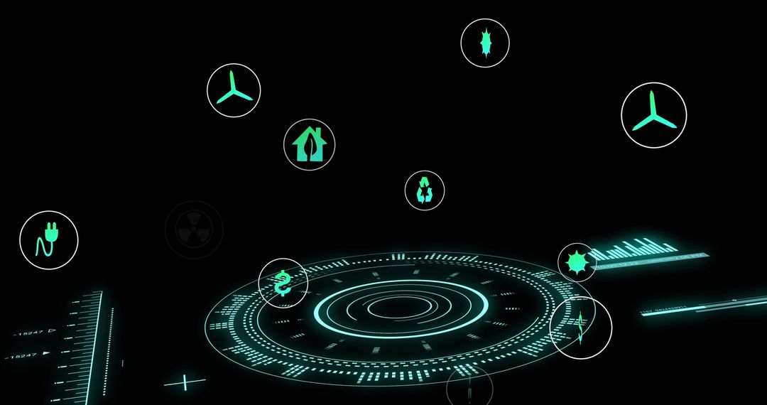 Digital Interface with Eco Energy Icons Over Scope Grid