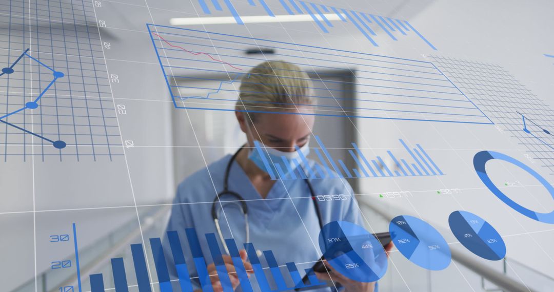 Nurse Analyzing Data with Technology in Hospital Corridor