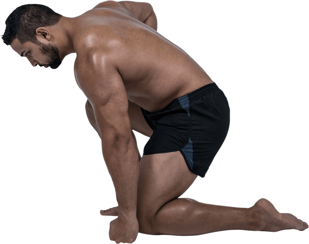 Transparent image of muscular man stretching ready for sports activity