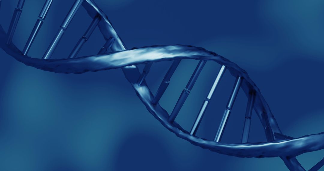 DNA Strand Emerging on Abstract Blue Background