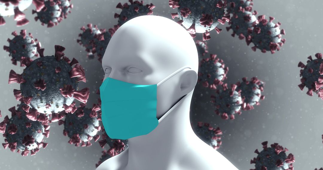 3D Human Model with Face Mask and Floating Covid-19 Cells - Free Images, Stock Photos and Pictures on Pikwizard.com