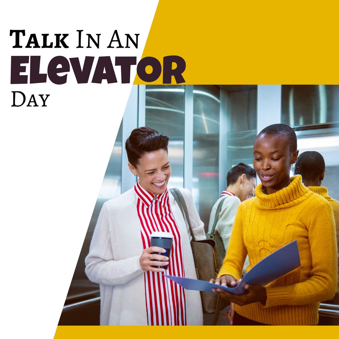 Elevator Day Celebration, Businesswomen Discussing Documents