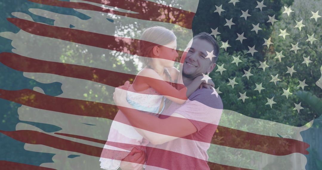 Father Sharing Patriotic Moment with Daughter in Garden