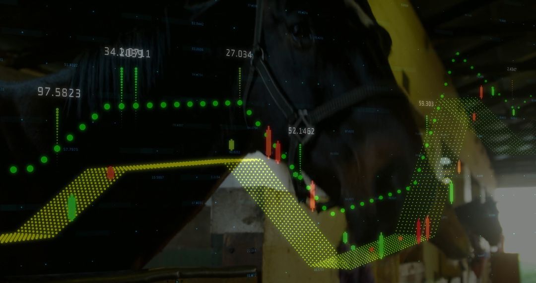 Digital Overlay of Trading Charts on Side Profile of Standing Horse