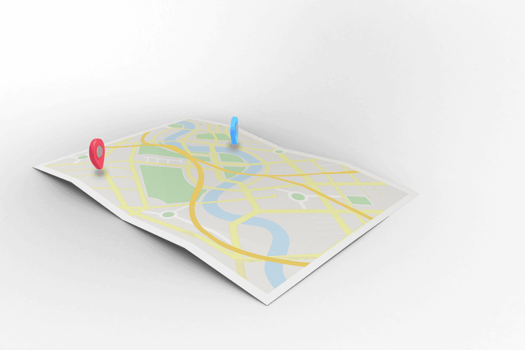 Transparent Digital Map Illustration with Location Pins