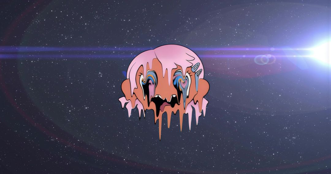 Surreal Melting Face with Cosmic Background and Lens Flare