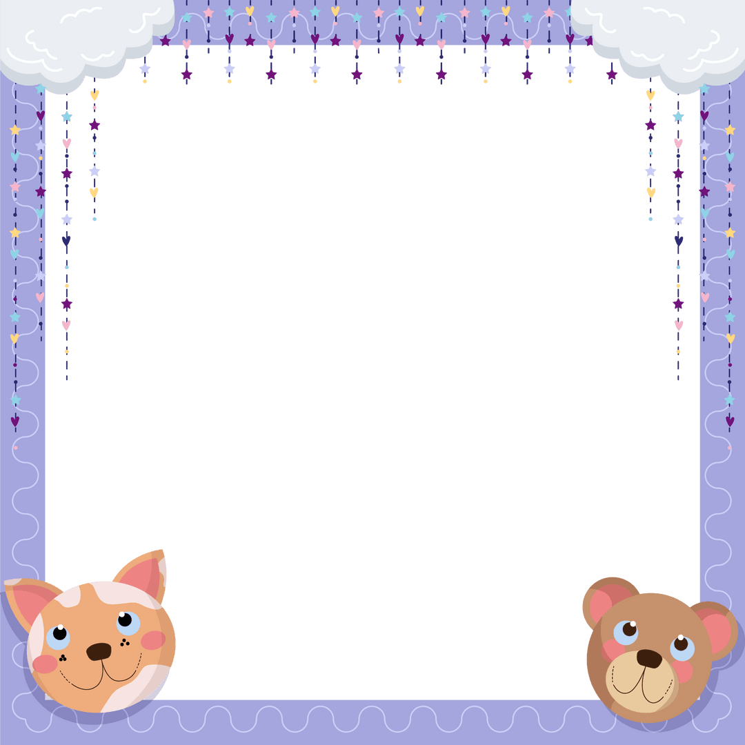 Whimsical Transparent Border with Cartoon Animals and Hearts