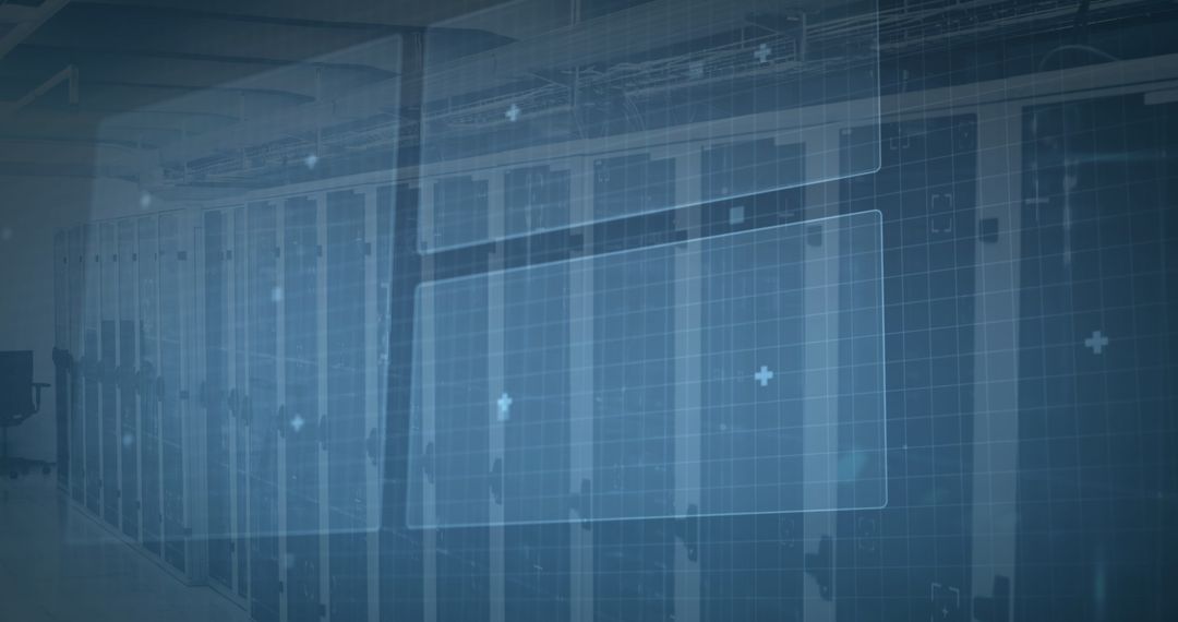 Digital Data Overlay on Server Room Background