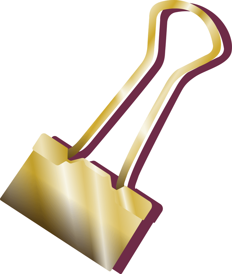 Metallic Gold Binder Clip Floating on Transparent Background