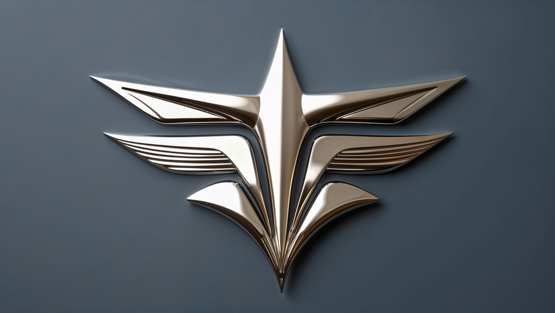 Polished Metallic Star-and-Wing Emblem on Matte Grey Background