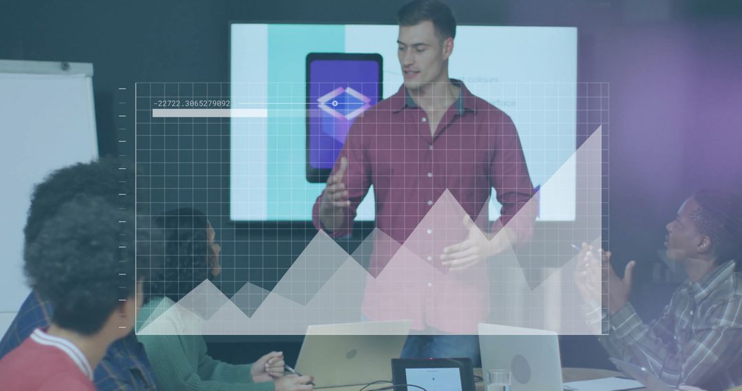 Diverse Team Analyzing Graphs in Modern Office Meeting