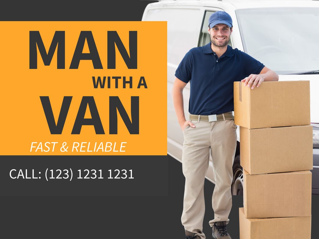 Smiling Delivery Man with Van Marketing Local Moving Services