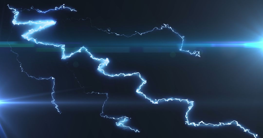Glowing Blue Lightning Bolt and Light Beam on Dark Background