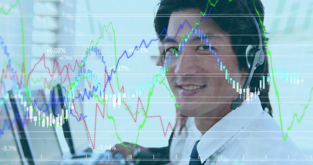 Smiling Stockbroker Analyzing Market Trends with Financial Graphs - Free Images, Stock Photos and Pictures on Pikwizard.com