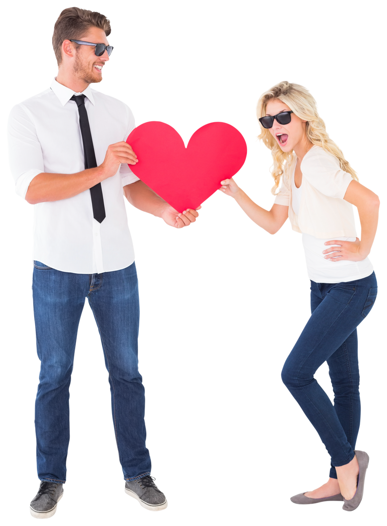 Transparent image of cool young couple holding red heart symbol of love and affection - Download Free Stock Images Pikwizard.com