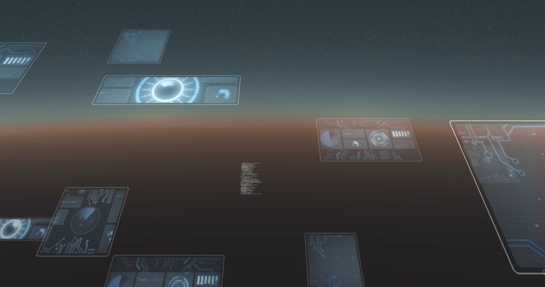 Futuristic Digital Interfaces in Virtual Space with Data Graphics