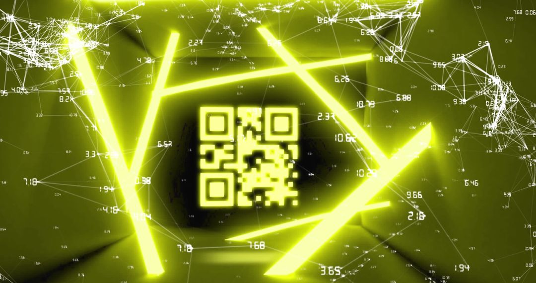 Abstract Glowing QR Code with Digital Elements