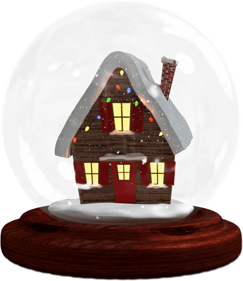 Transparent Snow Globe with Christmas Cottage and Lights