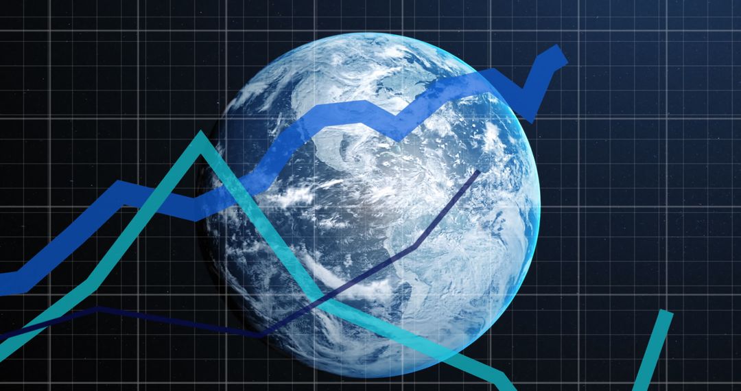 Globe with Surrounding Data Graphs Highlighting Global Business Trends