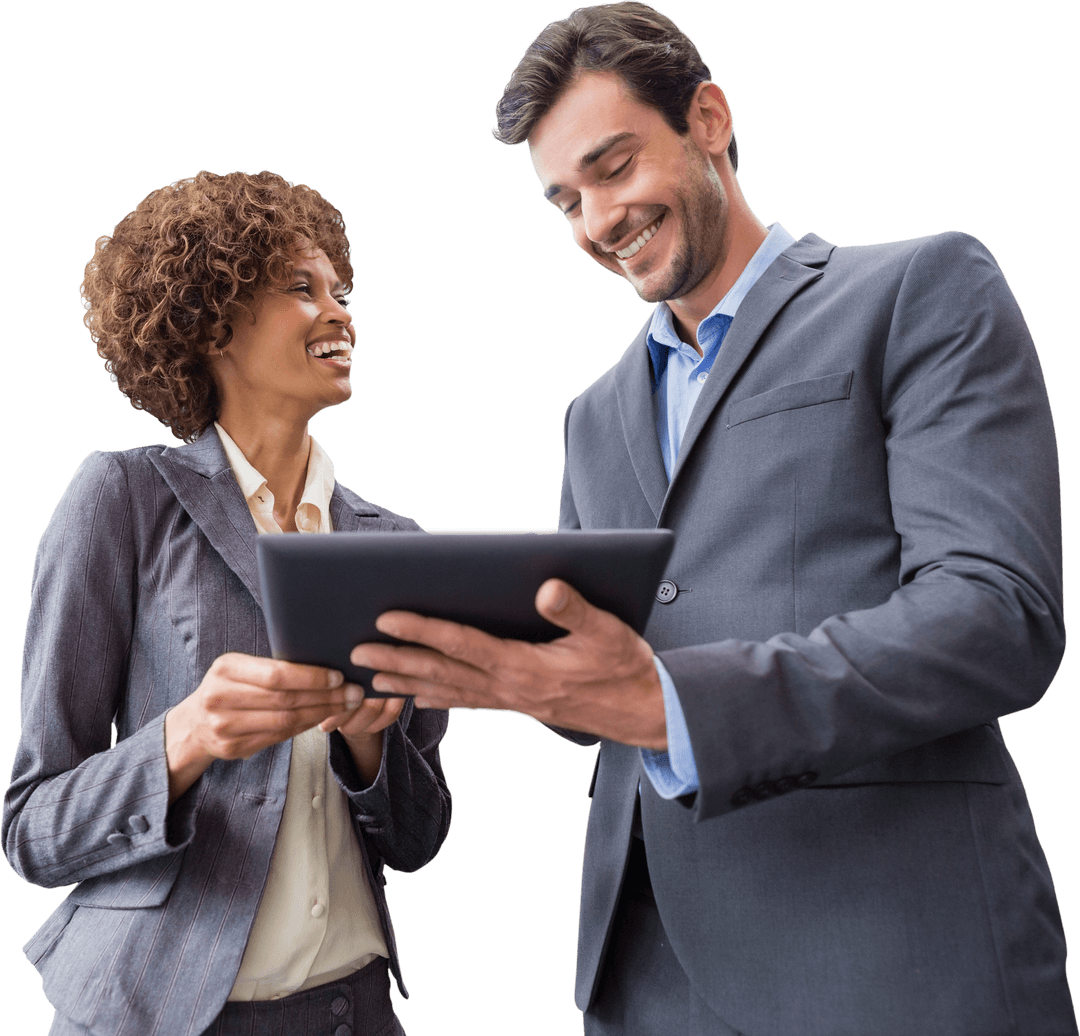 Transparent Business Team Collaborating with Tablet Technology