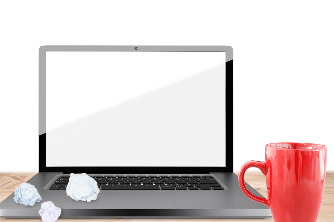 Modern Silver Laptop with Transparent Background and Red Mug - Download Free Stock Images Pikwizard.com