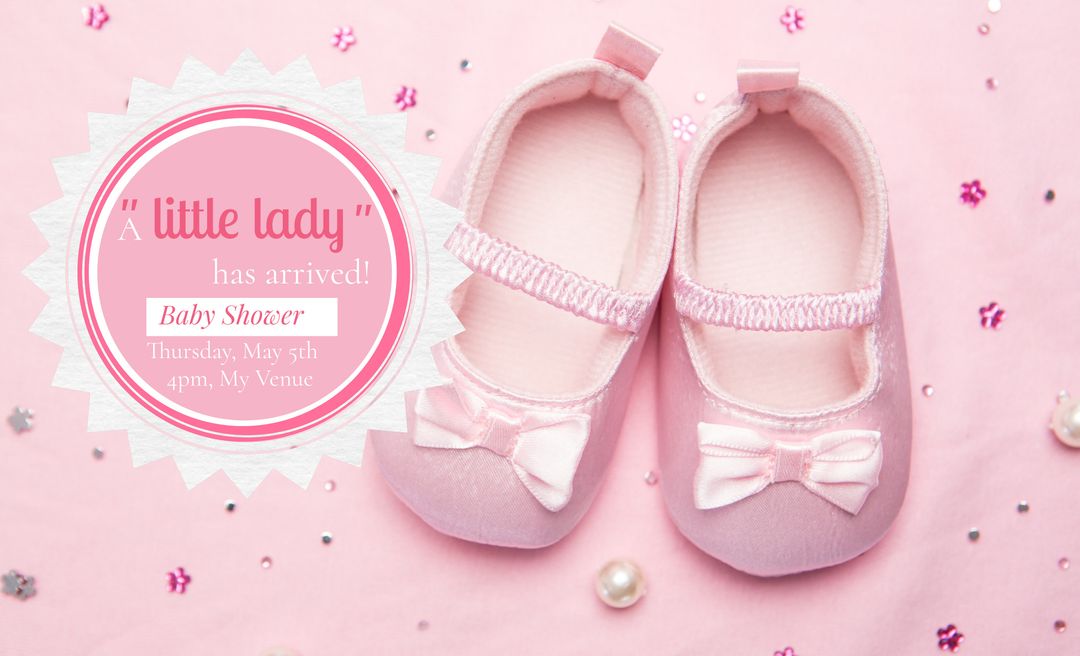 Baby Girl Shower Invitation Pink Shoes on Pink Background - Download Free Stock Templates Pikwizard.com