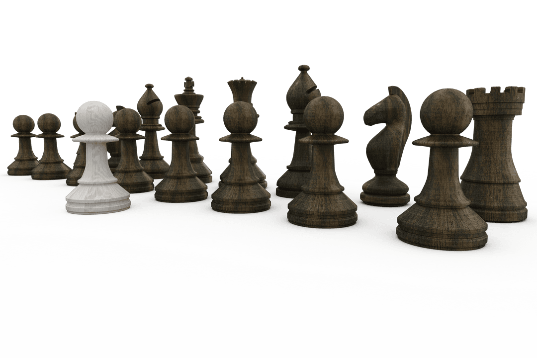 Transparent Chess Strategy White Pawn Amidst Black Pieces