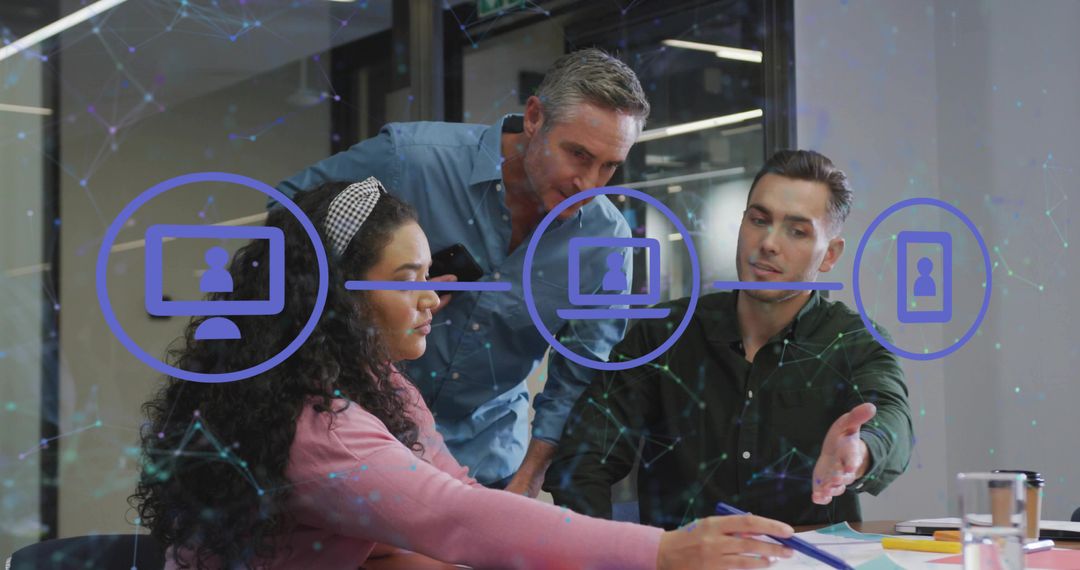 Modern Office Teamwork with Futuristic Digital Connectivity