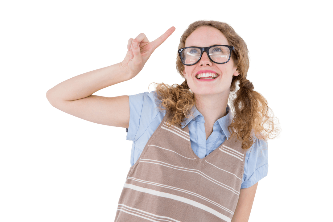 Transparent Geeky Woman Pointing Up