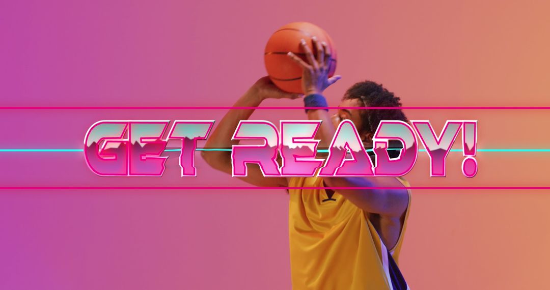 Dynamic Basketball Player with Vibrant Neon Message