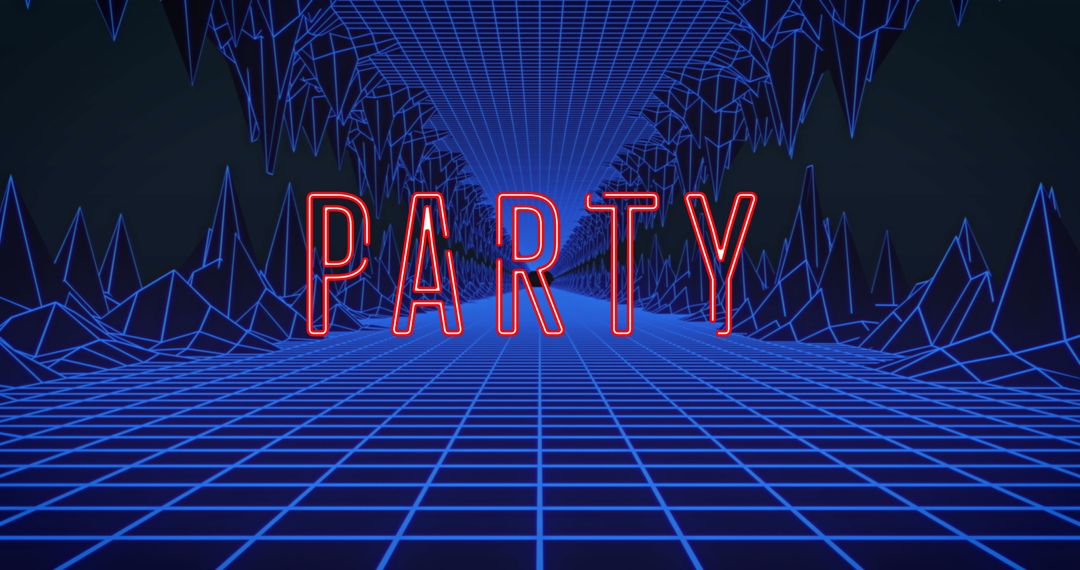 Futuristic Party Neon Sign with Digital Grid