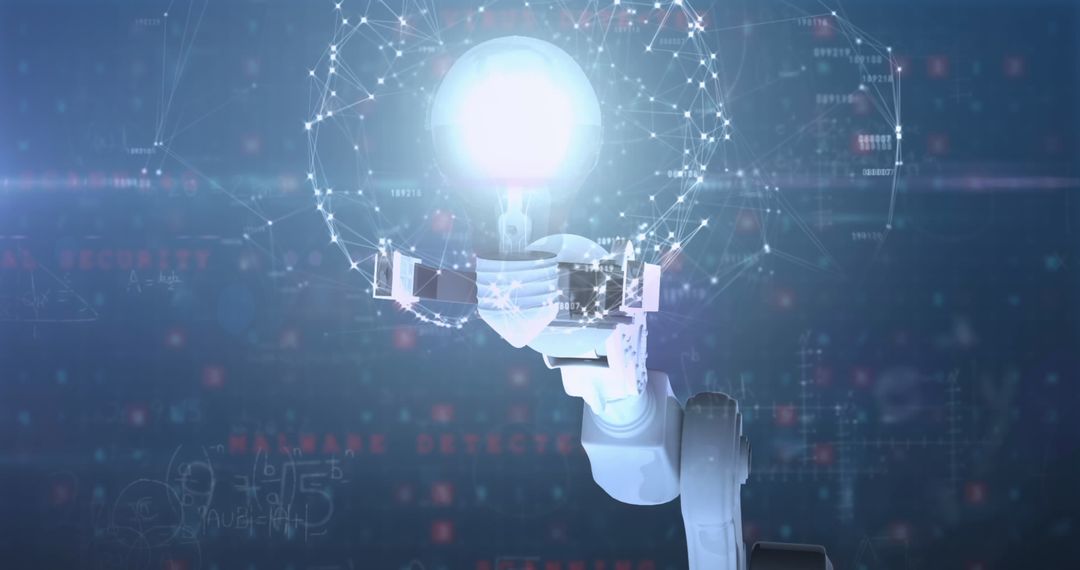 Innovative Robotic Arm with Bulb Symbolizing Digital Ideas