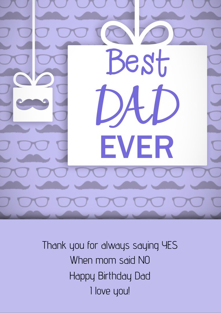 Best Dad Ever Birthday Card with Purple Background and Moustache Theme - Download Free Stock Templates Pikwizard.com