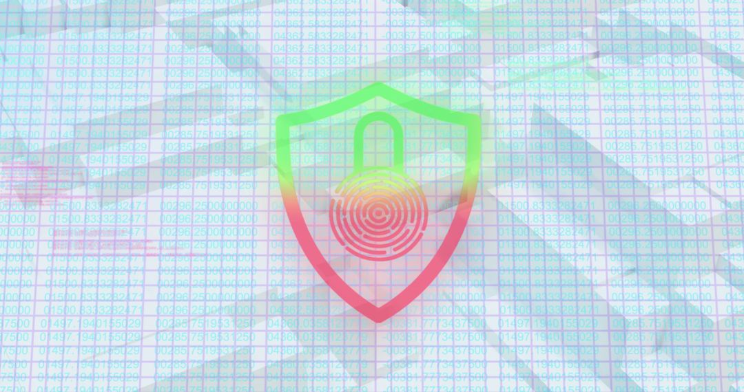 Biometric Security Padlock Over Digital Data Grid