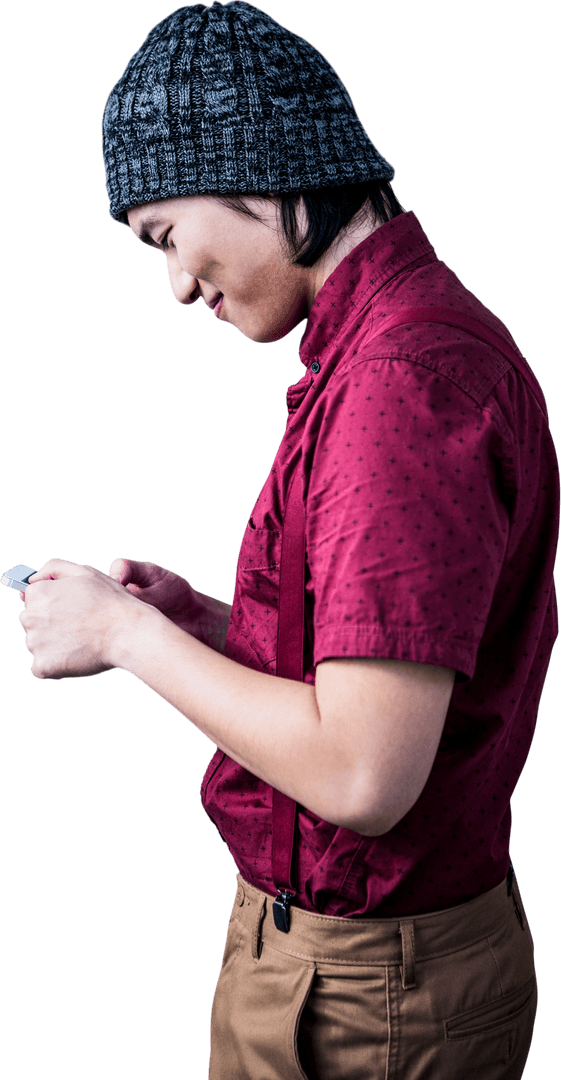 Smiling Hipster with Phone Transparent Background Profile View - Download Free Stock Images Pikwizard.com
