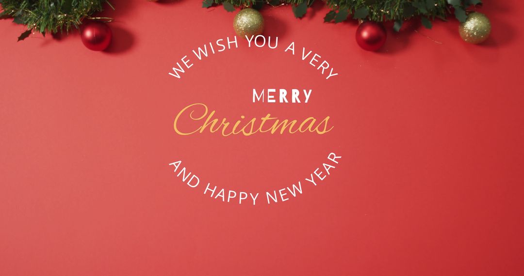 Festive Holiday Greeting with Evergreen Garland and Ornaments