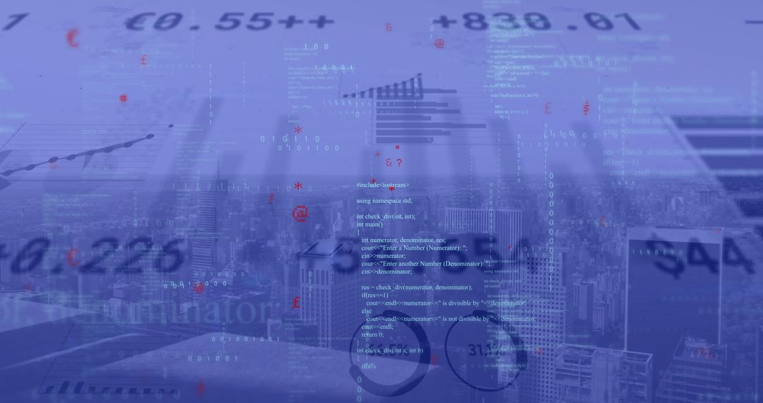 Digital Interface with Diagrams and Cityscape